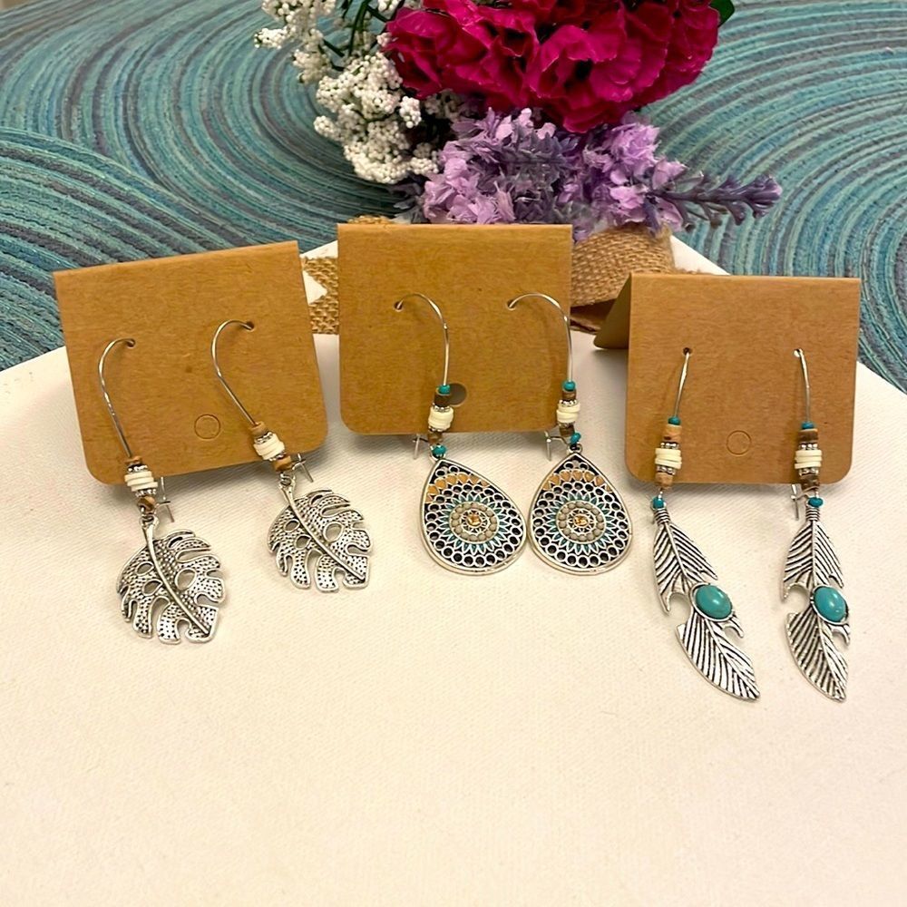 NWT Silver Tone Boho Earring Set of 3
